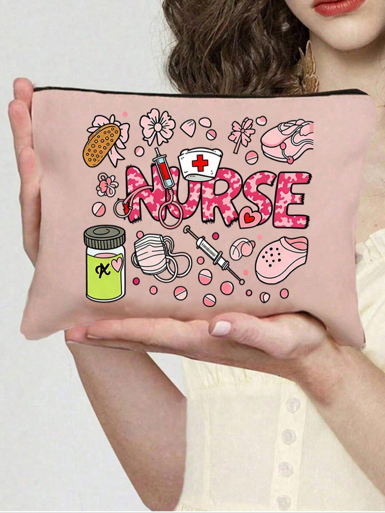 Nurse Theme Makeup Bag, Medical Print Zipper Cosmetic Pouch, Ideal for Cosmetics, Skincare, Medical Supplies, Perfect Gift for Nurses