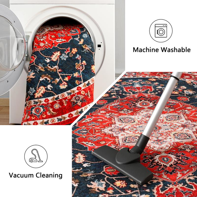 Lochas Boho Area Rug Vintage Tribal Carpet Anti-Slip Rug Washable Persian Carpet for Living Room Bedroom