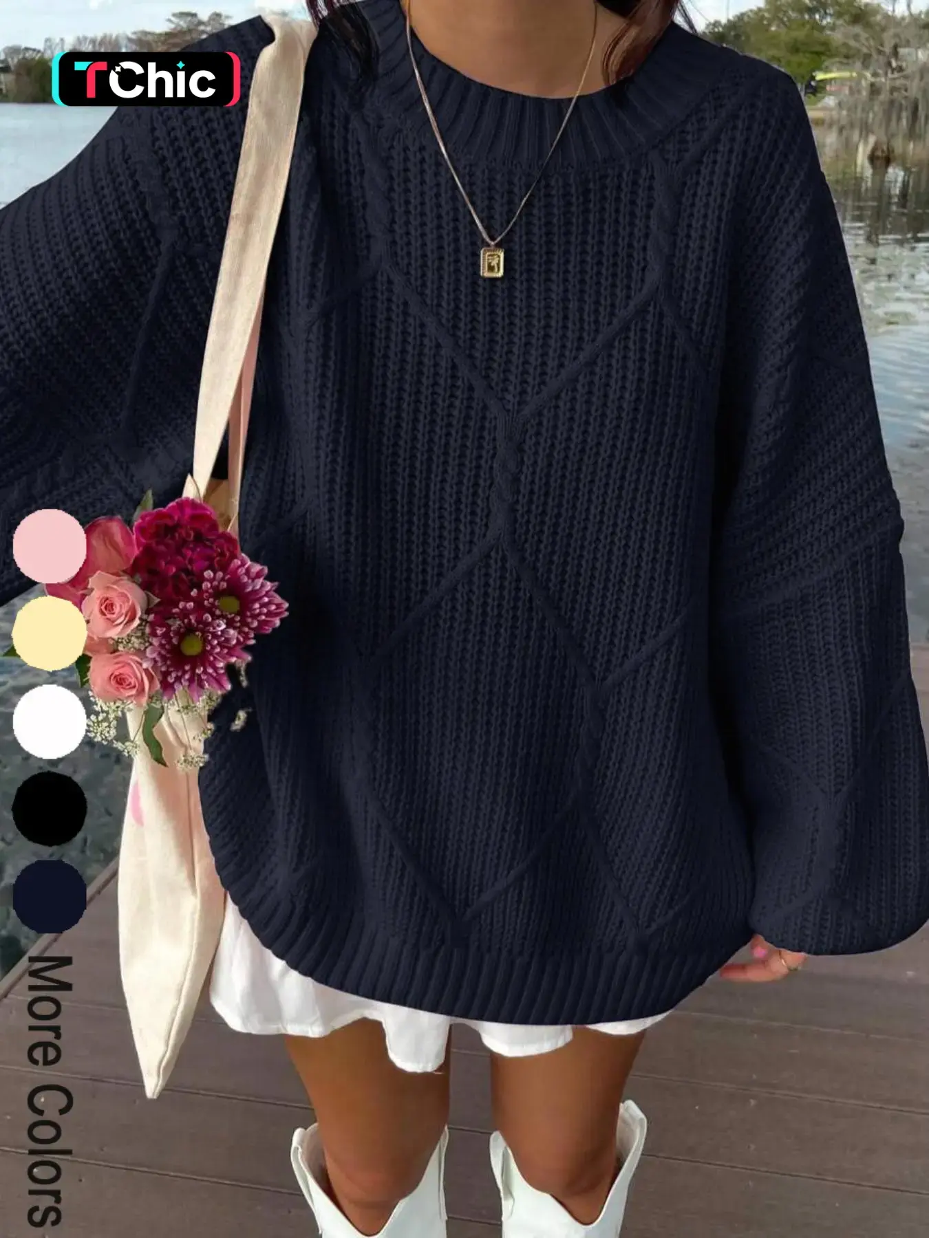 Warm And Cozy Women's Oversized Loose Solid Color Long Sleeve Round Neck Thick Knit Sweater