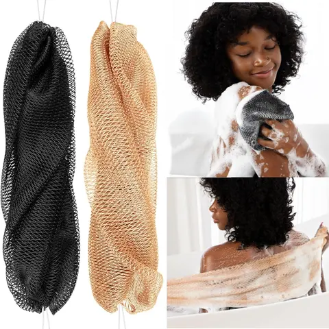 2 Pack African Net Sponge Set, True Sapo Sponge with Handle, African Exfoliating Bath Cloth, Skin Care Shower Tool, Body Scrubber, Mesh Exfoliating Sponges, Back Body Scrubber