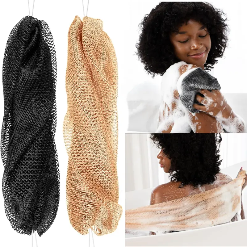 2 Pack African Net Sponge Set, True Sapo Sponge with Handle, African Exfoliating Bath Cloth, Skin Care Shower Tool, Body Scrubber, Mesh Exfoliating Sponges, Back Body Scrubber