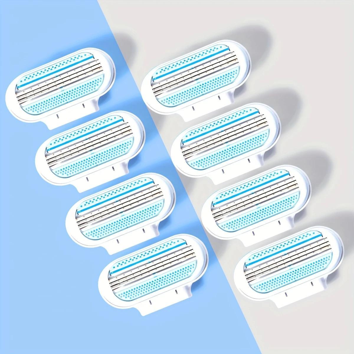 Unisex Manual Razor Set, 9 Pieces Including Handle & 8 Replacement Heads, Stainless Steel Blades, Safe Replaceable Shaving Heads