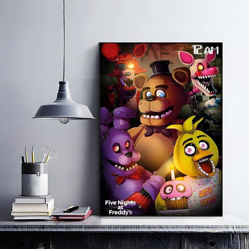 Iconic Horror Survival Game Franchise F-Five Nights at Freddy's Poster HD self-adhesive fade-proof waterproof wrinkle-resistant poster stickers Wall Art suitable for living room bedroom dormitory cafe bar background decoration wallpaper and gifts