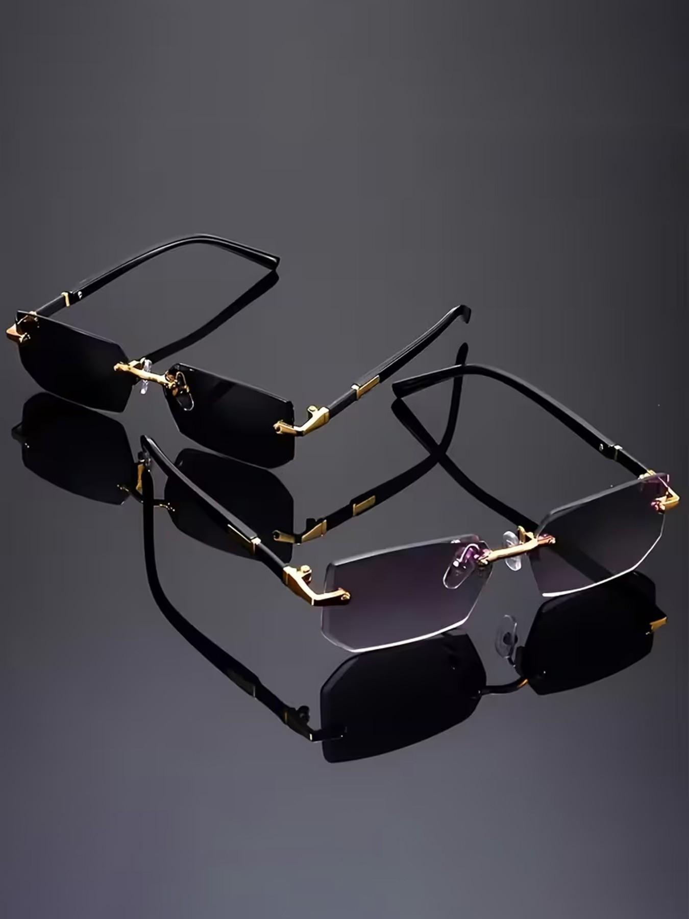 2 Pcs Fashionable Sunglasses, Yk2 Style Frameless Cut Edge Glasses, Unisex Summer Party Vacation, Includes Cleaning Cloth