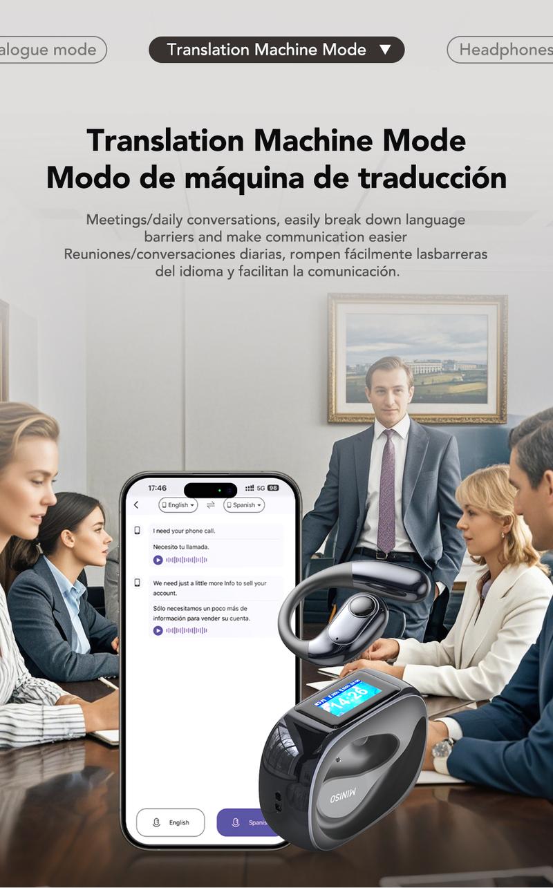 MINISO MS193 AI Headphones OWS Wireless Bluetooth 6.0 Earphones,134 Languages Translation,LCD Display Screen Charging Case,ENC Earbuds Smart Headsets   Chargeable Audio Black