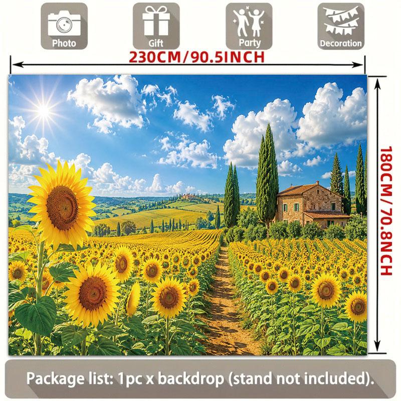 Tuscany Sunflower Field 2D Flat Banner | Rustic Countryside Landscape Backdrop | Single-Sided Polyester | Metal Grommets for Easy Hanging
