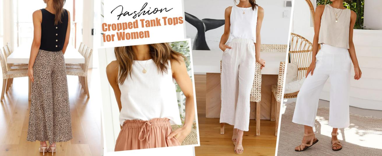 IDEALSANXUN Womens Linen Crop Tank Tops Cute Summer Tops for Women Summer Outfits Sleeveless Crop Tops for Women Summer Tops for Women 2026 Tops for Women Trendy  Beach Vacation Clothes for Women High Neck Tank Tops for Women Flowy Crop Tops Linen Blouses