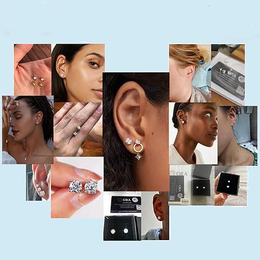 [Pure Love] Four Claws Stud Earrings 0.5/1/2/3/5 Carats Synthetic Moissanite Stud Earrings Gifts for Men Women Birthday Anniversary Party Gifts  Sparkling  925 Sterling Silver with 7 Layer 18K White Gold Plated Hypoallergenic Round D Color VVS1 Clarity