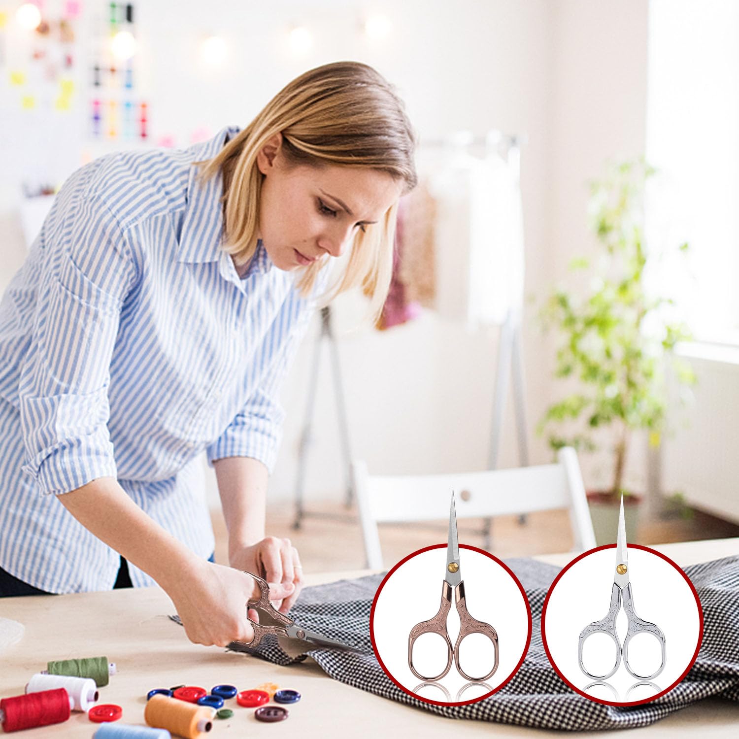 Retro Embroidery Sharp Scissors Set, Craft Sewing Scissors with Pointed Tips, Multi-purpose Detail Beauty Scissors for Office, Home, Kitchen, School