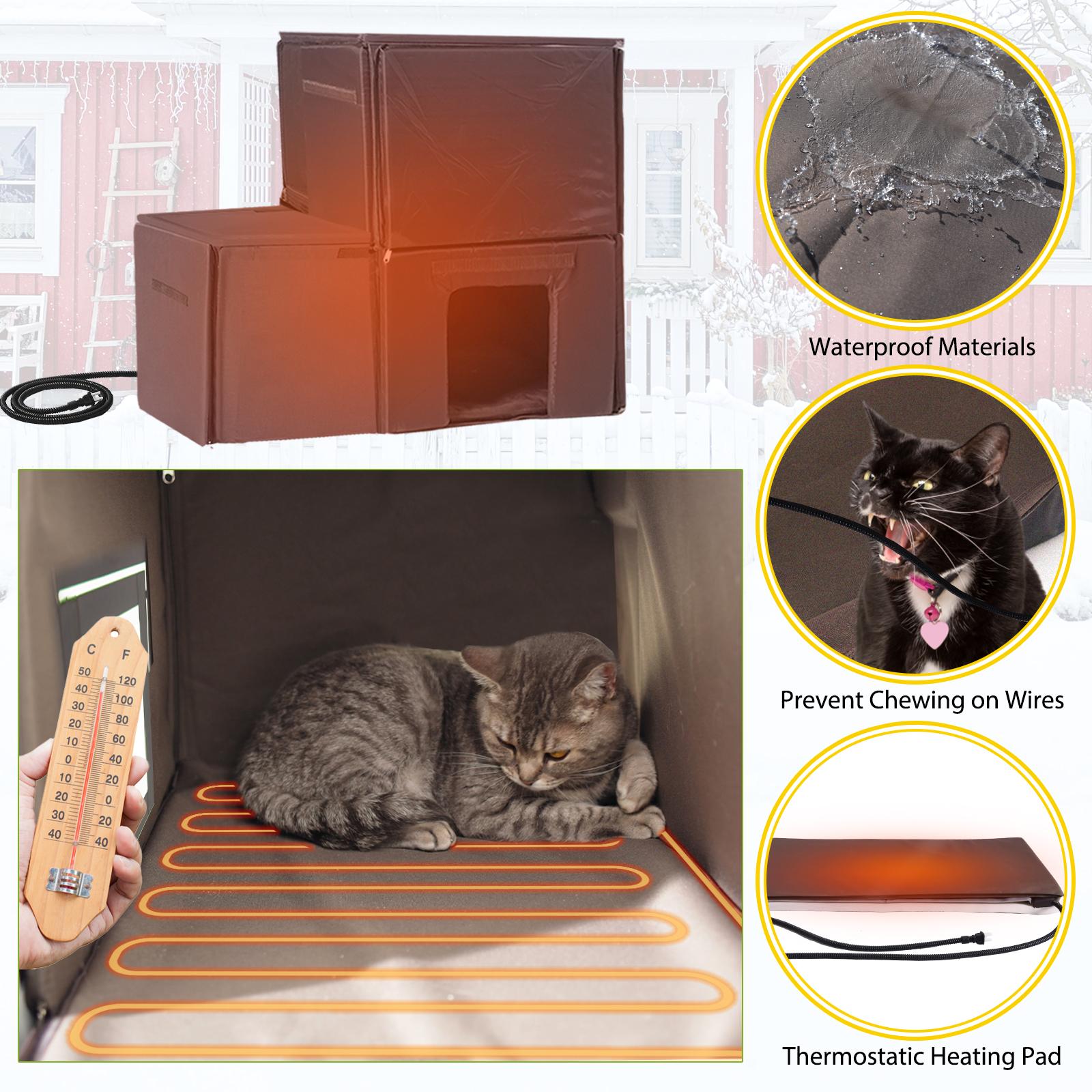 Aivituvin-AIR7033-IN-HP Heated Winter-Proof Feral Cat House | Insulation Liner| Heated Pad,Two-Stroy Insulated Outdoor Cat Shelter with Heater