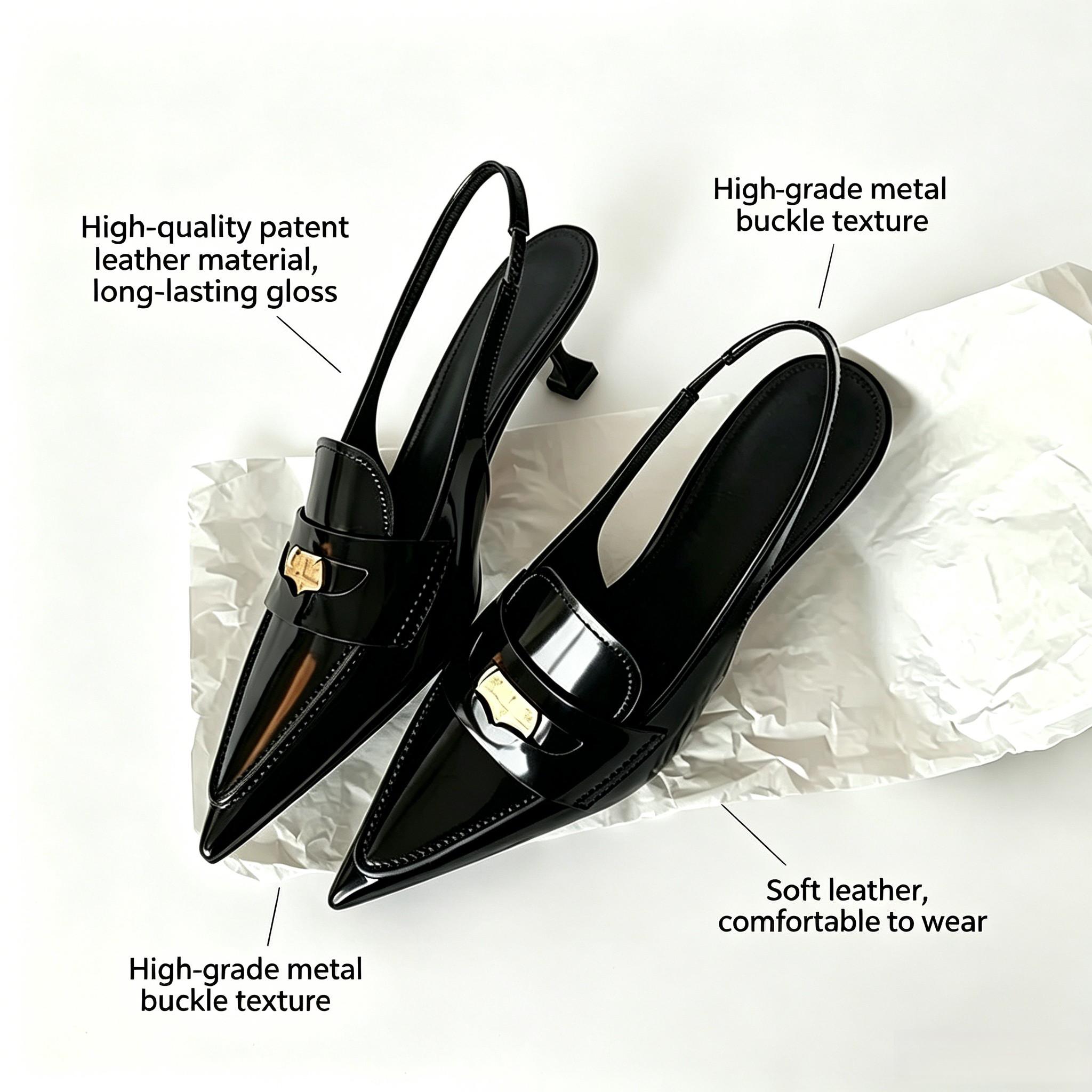 Womens Pointed Toe Sandals Slingback Kitten Heel Pumps Slip On Ankle Buckle Dress Shoes summervibes Office Approved Kitten Heel Slingback Shoes for Women, Black Patent Leather Pointed Toe Low Heels,  black kitten heels, slingback kitten hee