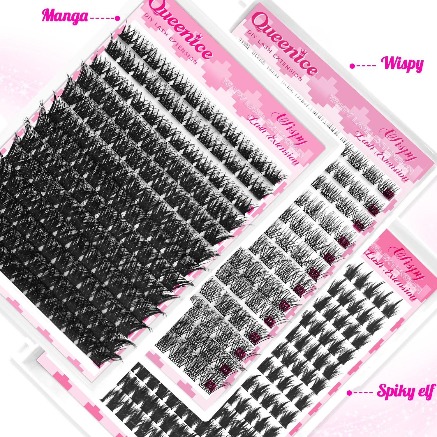 Lash Clusters with Spike Manga Wet Look Lash Clusters Kit Spiky Lash Extension Individual Lashes Cluster Eyelash Extensions Manga Lashes Clusters Wispy Eyelash Clusters