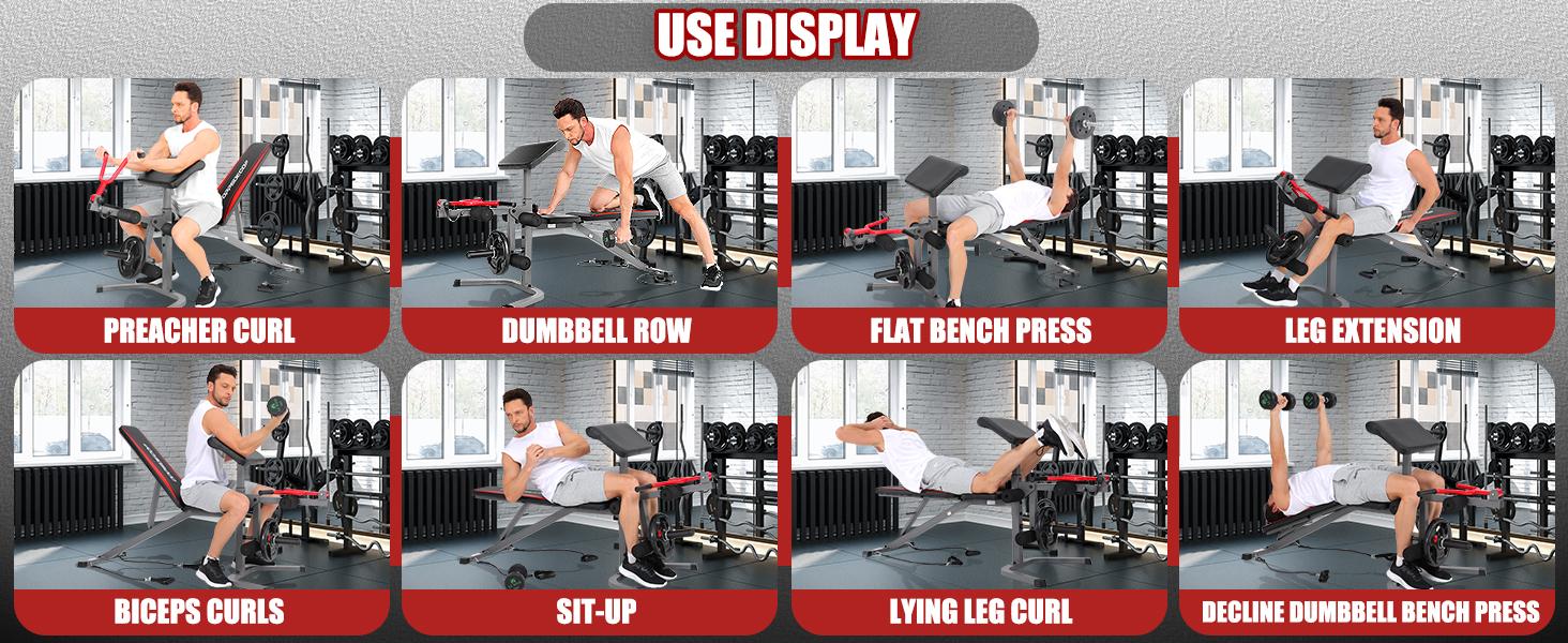 OPPSDECOR 900LBS Weight Bench Set with Squat Rack with Leg Extension Bench Press Set Workout for Home Gym dumbbell set foldable weight