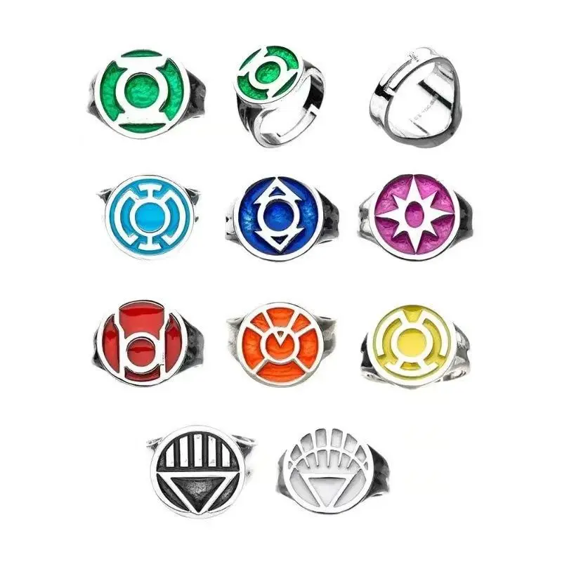 Catuni Men's Fashion Ring Green Lantern Logo Metal Jewelry, Perfect Gift for Movie Fans & Comic Parties, Zinc Alloy Round Band, Silver Color, Available Sizes 8-10