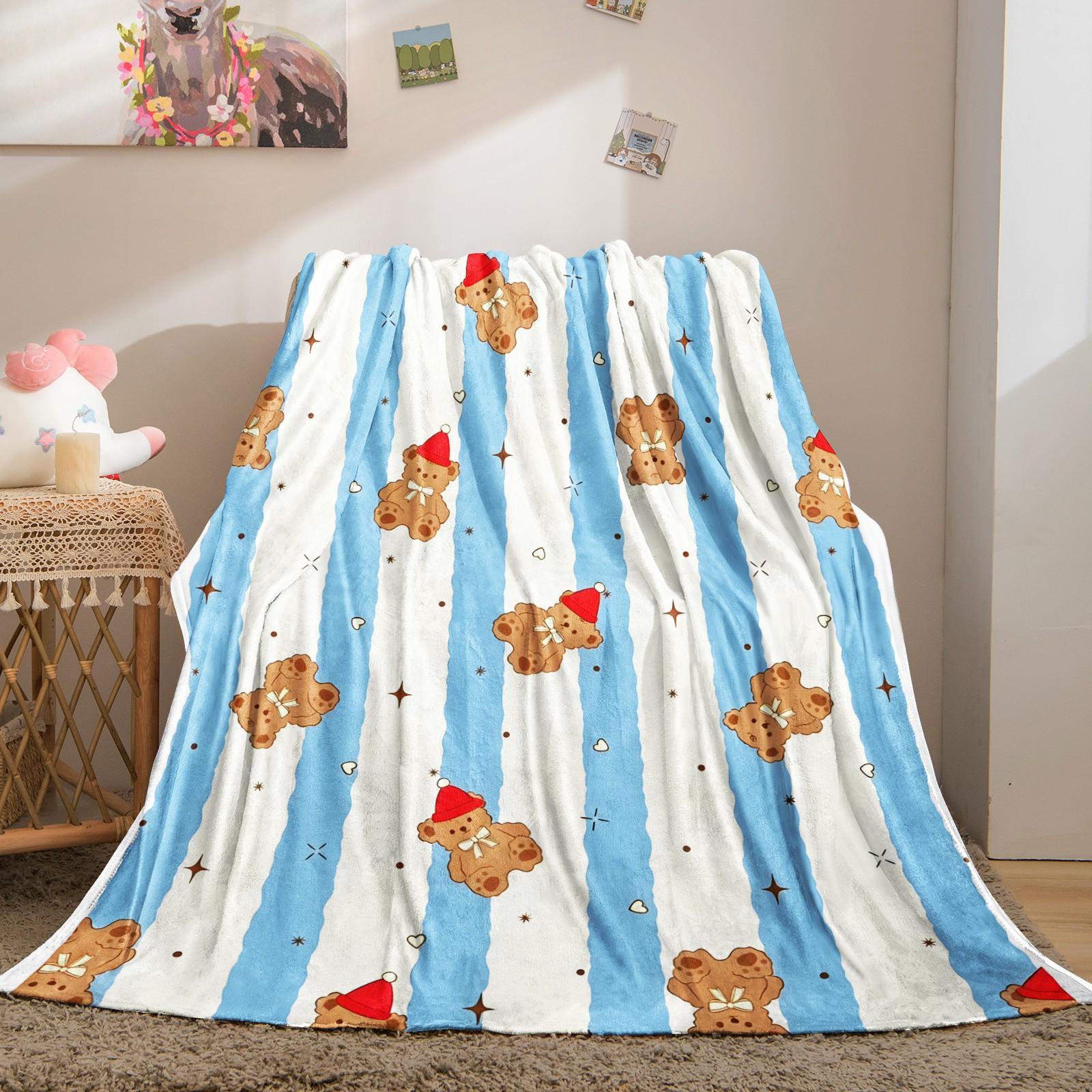 Cartoon Teddy Bear Print Blanket. Soft and Adorable Bear-Print Flannel Blanket Suitable for Bedrooms, Sofas, Living Rooms, and Outdoor Use. Soft and Skin-Friendly the Perfect Gift