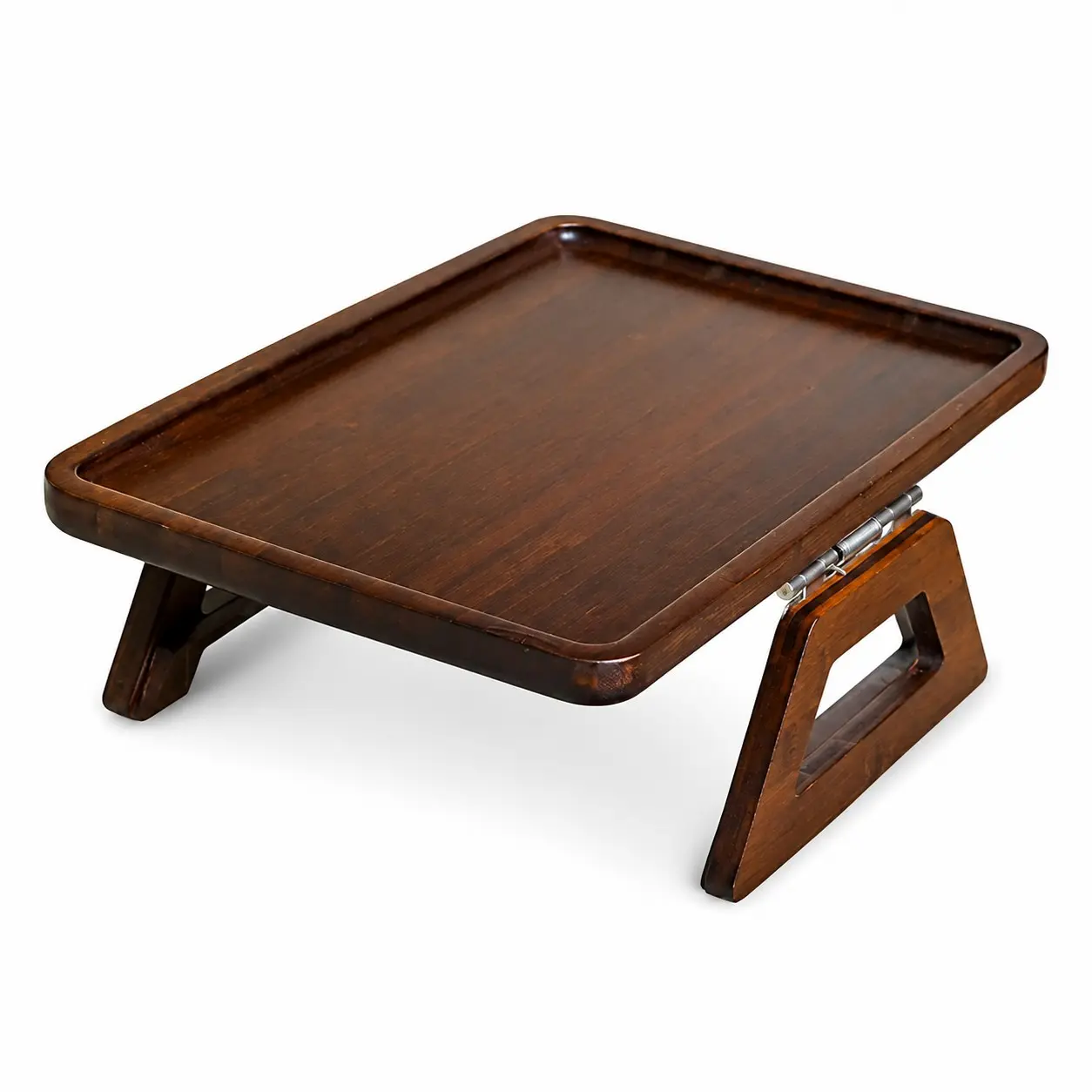 Bamboo Foldable Sofa Armrest Tray, Rectangular Mobile Snack Plate, Raised Edges, Space-Saving, Holds Drinks, Fruits, Pastries, Portable