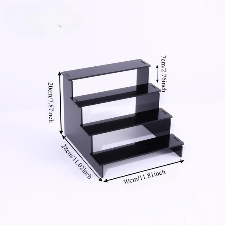 Black Display Risers Stand, 4 Tier, Plastic Cologne Organizer Perfume Stand, Display for Vanity, Dresser, Figures, Cupcake, Dessert, Spice, Fragrance, Countertop, Cabinet Use