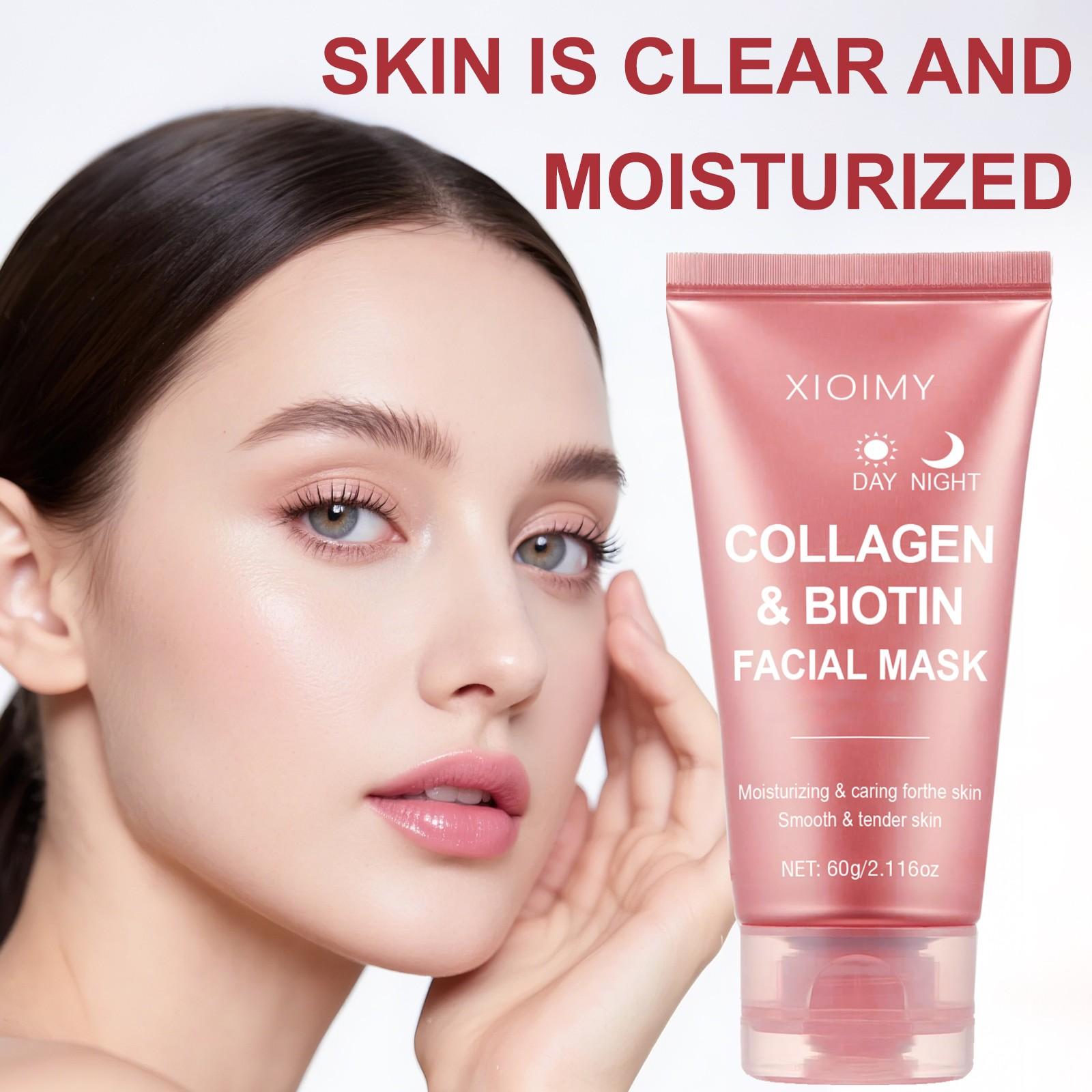 60g Collagen Biotin Day & Night Mask, Rich Collagen Essence, Moisturizing Smooth Skin, Hydrating Facial Care, Face Mask for All-Day Moisture