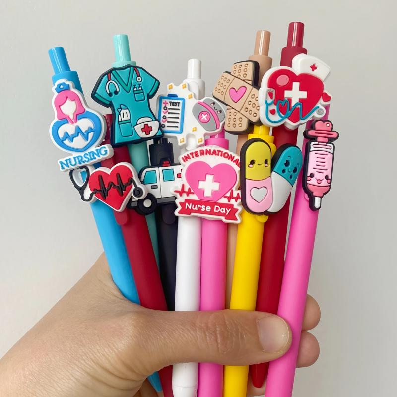 20/30pcs Cute Nurse-Themed Pens with Medical & Heart Patterns. Retractable black ink ballpoint pens, ideal for nurses, medical assistants and students. Perfect gifts for Nurse Week