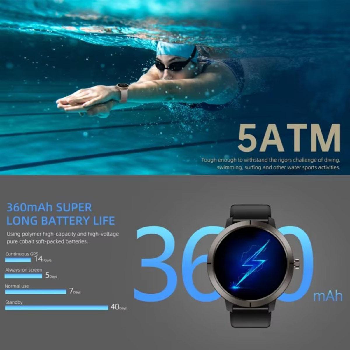 GPS Smart Watch 5atm Waterproof Amoled 1.32inch BT Call 100 Sport Modes 360mah Large Battery, Outdoor Wearable Tech for Men & Women