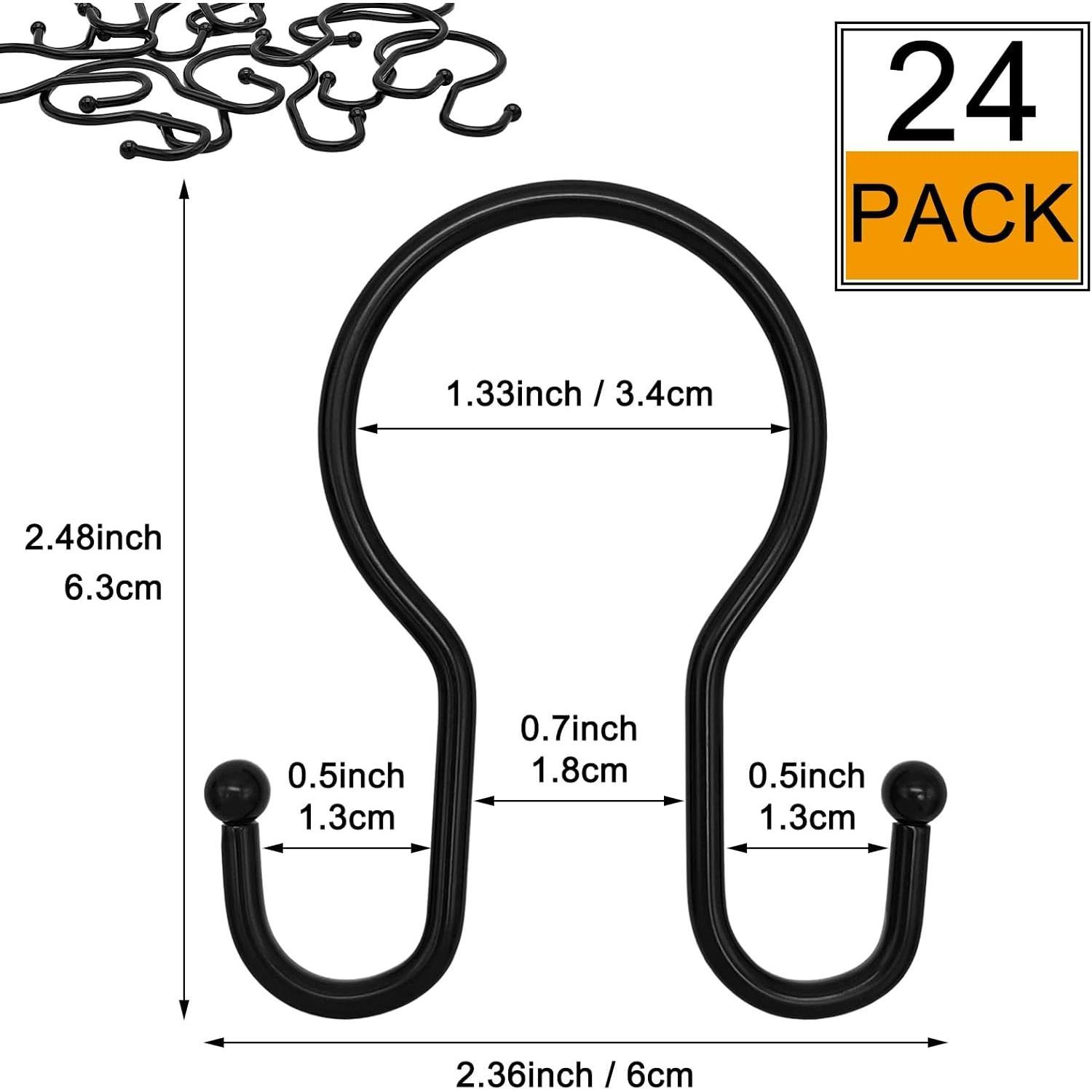 Double Shower Curtain Hooks Rings,24 Pcs Rustproof Metal Shower Hooks for Shower Curtain,Glide Smoothly Double Shower Rings for Curtain,Shower Curtain Hangers Rings for Bathroom Shower Rod(Black)