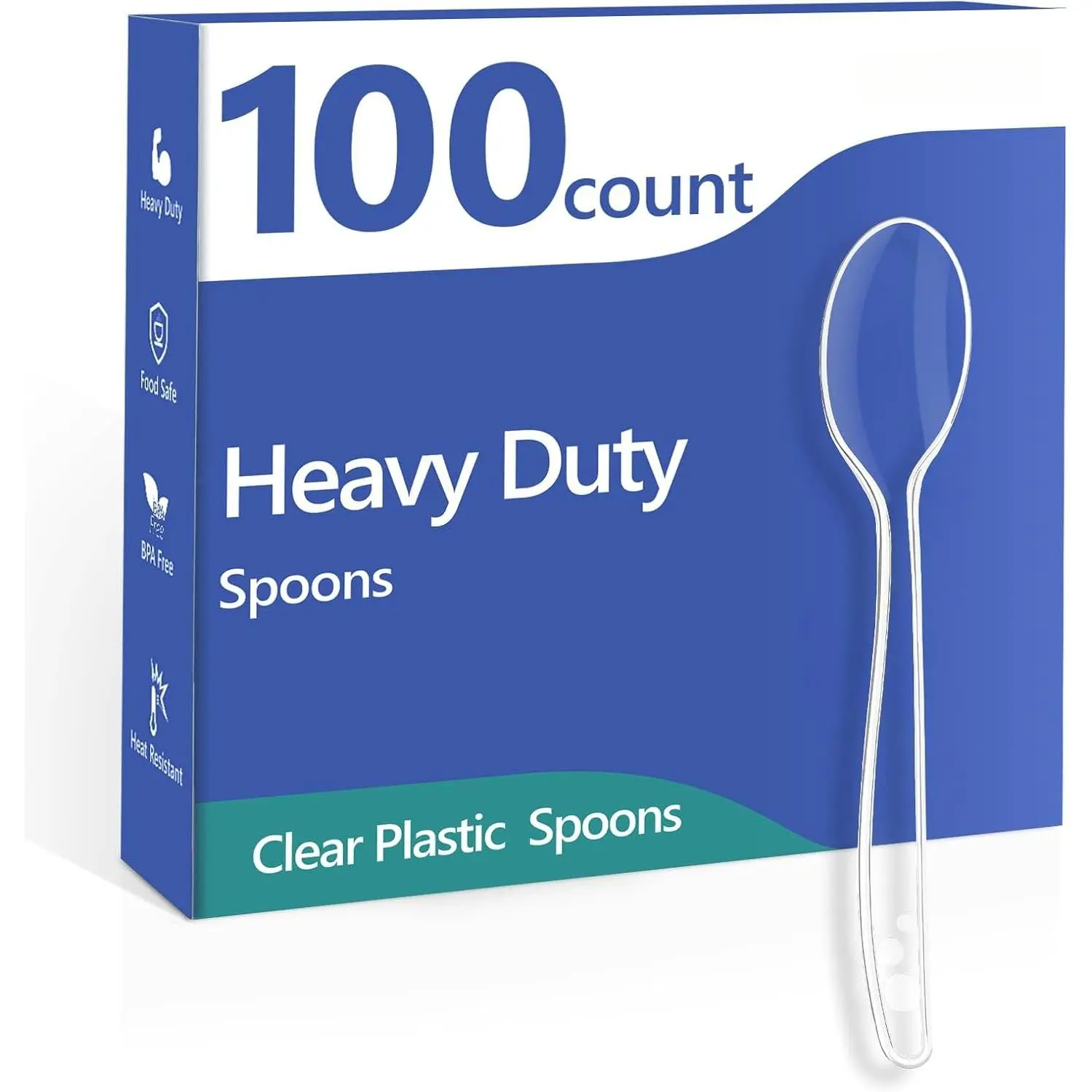 100 Count Plastic Spoons,Heavy Plastic Silverware, Disposable Spoons, , Heat Resistant, Suitable for Parties, Events and Everyday Use | , Heat Resistant, Disposable Plastic Cutlery Set, Plasticware Bulk for Party