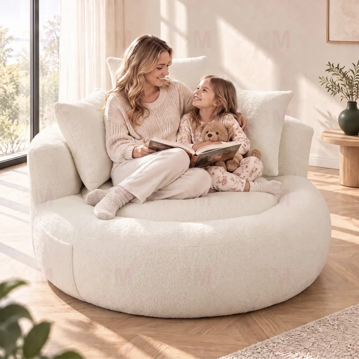 5FT Ultra Cozy Round Memory Foam Sofa - Oversized Floor Bean Bag Chair with 3 Matching Pillows, Ergonomic Comfy Lazy Lounge Chair for Bedroom & Living Room