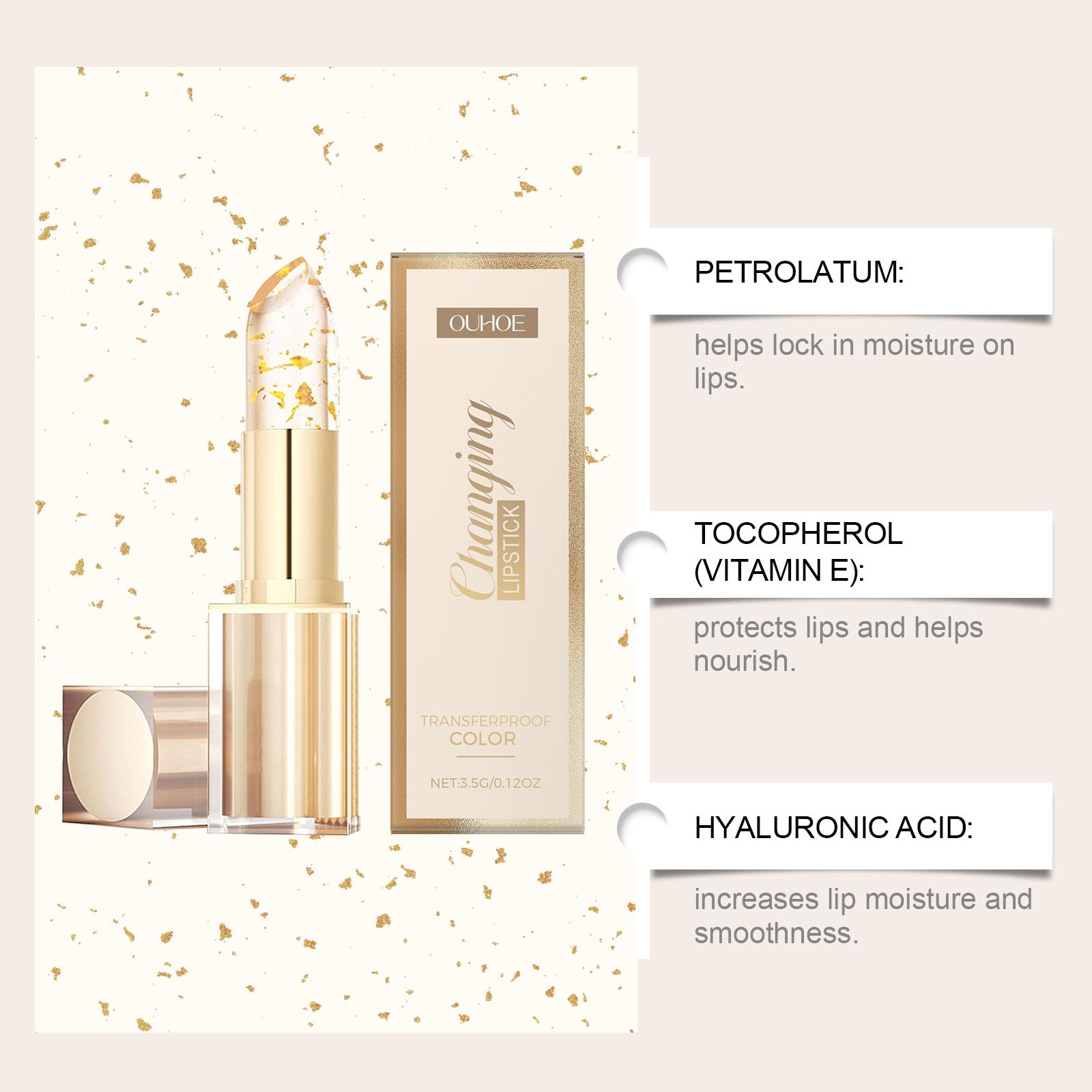 Transferproof Color Changing Lipstick,Gold Crystal Color Changing Lipstick,Long Lasting 24 Hours Moisturizing Glossy Shine Lip Gloss for Women
