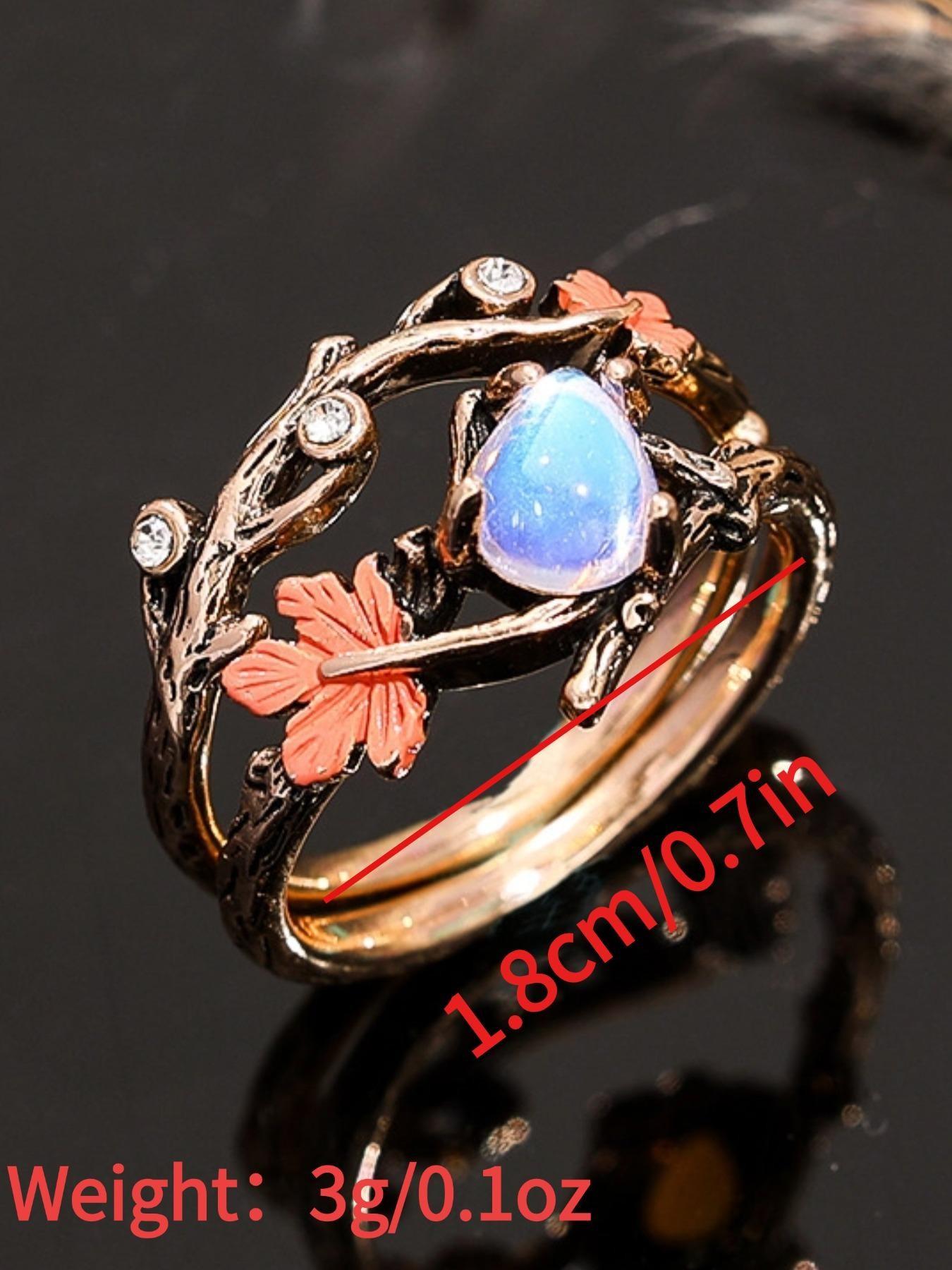 Vintage Maple Leaf Moonstone Ring, Retro European Court Index Finger Ring, Antique Old Money Style, Elegant Jewelry Accessory