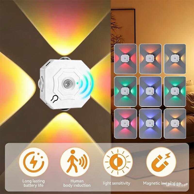 1Pc 4-Head Cat Eye LED Wall Light, Motion Sensor & Touch Control, RGB Color Adjustable USB Rechargeable Night Light, Wall-Mounted for Living Room Bedroom Closet, Suitable for Christmas, Valentine's Day and Halloween atmosphere decoration