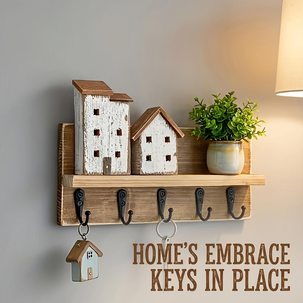 1pc 3D Rustic Wall-mounted Key Holder with 5 Hooks, Wall-mounted Key Rack, Wooden Entryway Organizer with Hooks, Suitable for Bedroom, Home Wall Display, Art Wall Storage, Art and Craft Wall Display Rack, Key Hook and Coat Hook