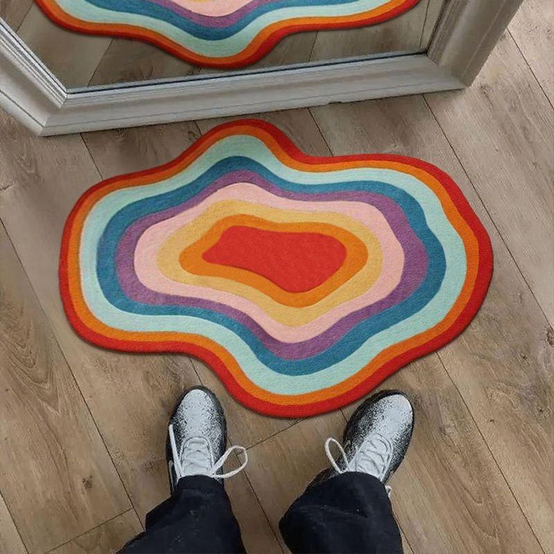 1pc Dopamine Rainbow Color Carpet Gradient Bedroom Decor Decorative Rug Irregular Shape Soft Area Rug Bedside Plush Carpet Luxury Ins Style Living Room Carpet Home Large Area Lounge Closet Carpet Washable Study Lounge Anti-slip Floor Mat