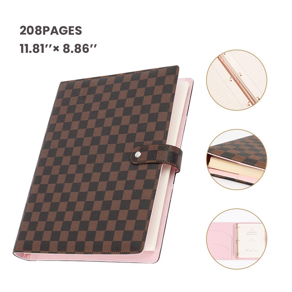 Large Capacity Replaceable Pages Planner Notebook, PU Leather Cover, Plaid Design, 208 Pages, Office & Home Use