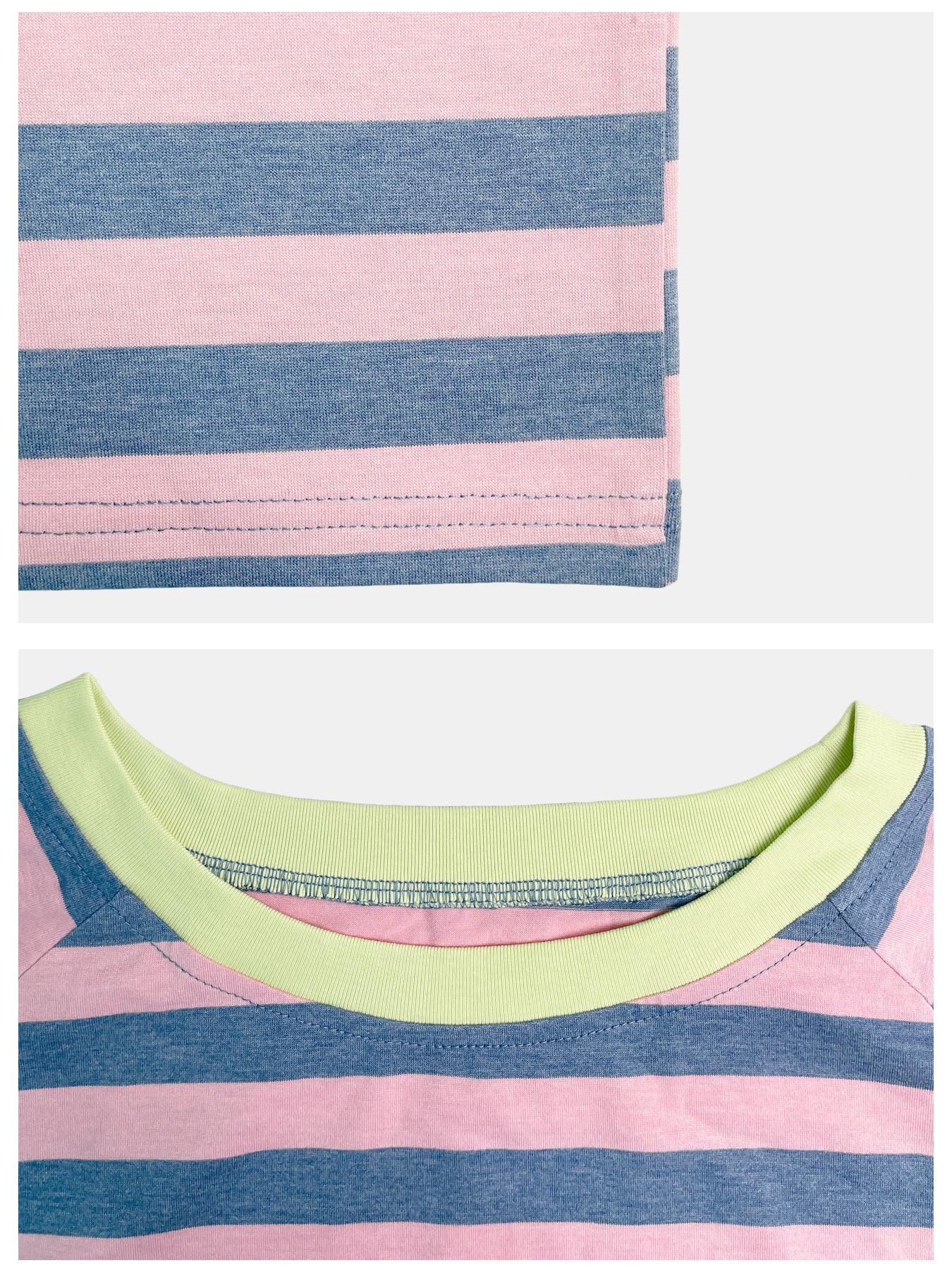 1 Piece Casual Minimalist Striped Pattern Round Neck Short Sleeve Loose Women's T-Shirt, Suitable For Summer, Oversized T Shirt