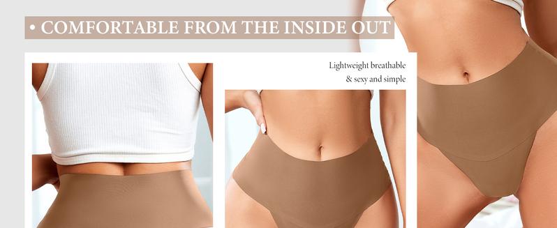 6-Pack Women's V-neck High-Waist Seamless Thong Panties NoShow, Stretchy, Soft & Breathable Underwear;Comfortable Minimalist Lingerie for days comfy underwear Bikini lenceriastylish cotton Bottom undies sexy