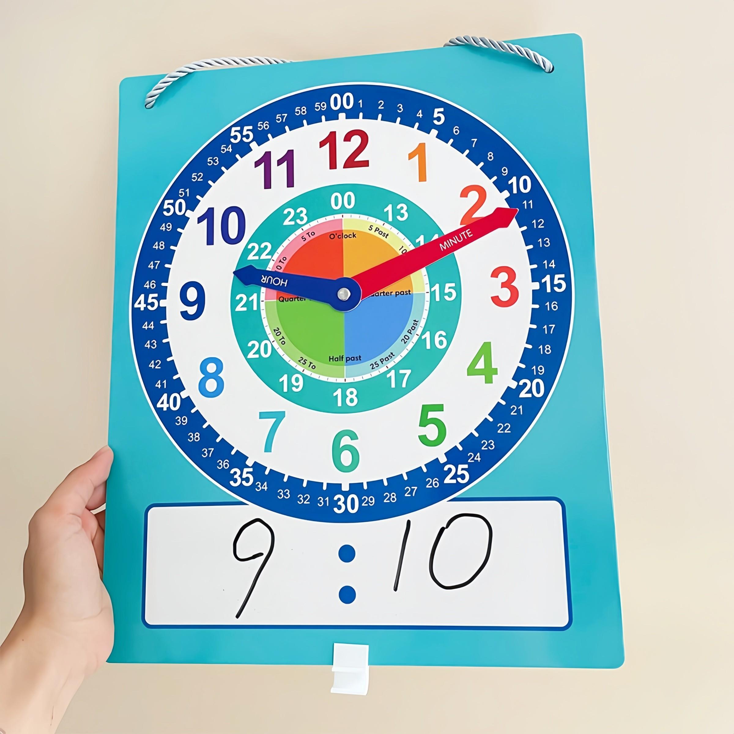 Teaching Clock Teaching Aid, Time Recognition Learning Teacher Tool, Includes Erasable Pen, Suitable for Daily Home Classroom Study, Math Learning Tools, Visual Learning Tools