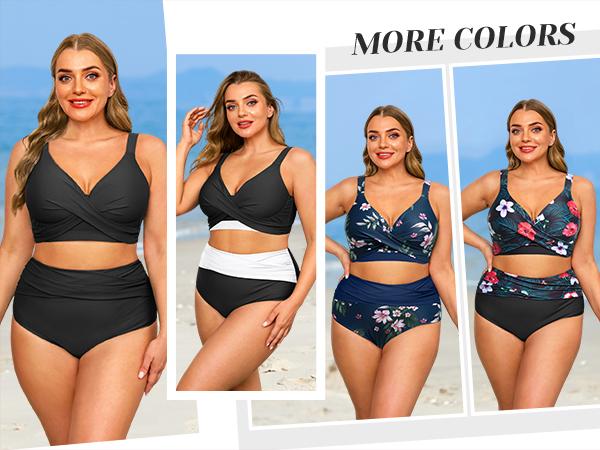 Yonique Women's Plus Size High Waisted Bikini - Two Piece Swimsuit Tummy Control Bathing Suit Twist Swimwear