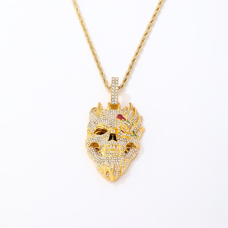 Halloween Skull Hip Hop Necklace Exaggerated Diamond Pendant Cuban Chain Trendy Personalized Accessory for Men Women Gothic Jewelry Gift