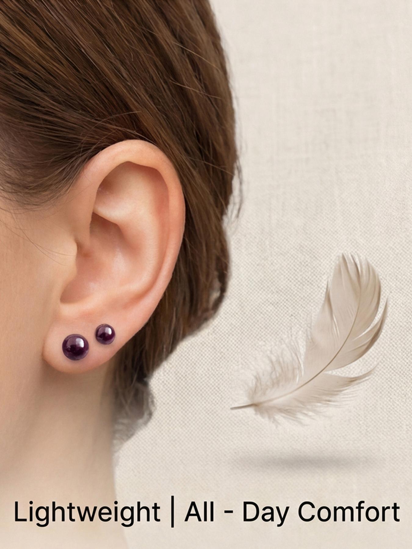 Women's Hypoallergenic Lightweight Titanium Steel Purple Garnet Stud Earrings, Dainty Gold Tone Fashion Jewellery for Everyday Wear Gift for Her