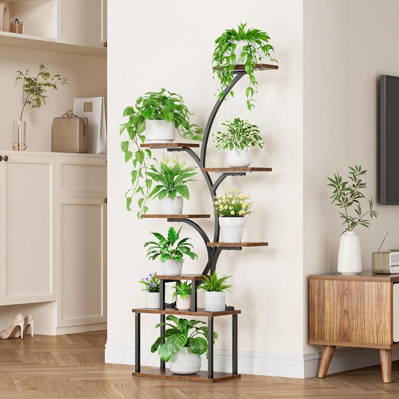 POZILAN Plant Stand Indoor with Grow Light, 8-Tiered Tall Plant Stands for Indoor Plants Multiple, Metal Plant Shelf Display Rack Holder, Flower Stand for Indoor Plants, Living Room, Garden, Patio Gift Home Decorative