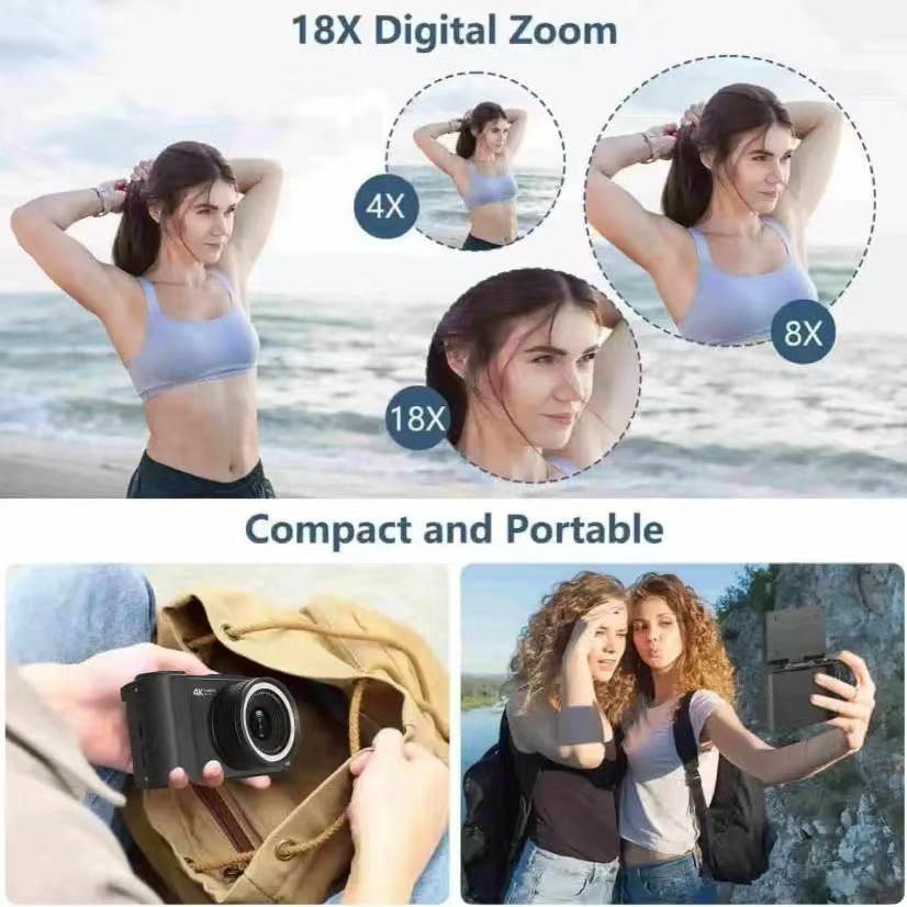 Upgrade 2.04k Digital Camera, Foldable Screen, Portable Video Recorder, 32GB SD Card, Selfie Timer, Image Stabilization, 16x Zoom, Ideal Gift