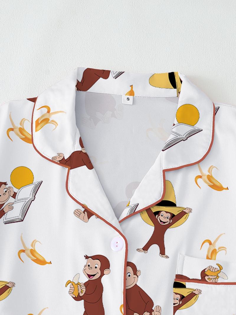 Cute Monkey Pajama Set for Women, Long Sleeve & Pants, Elastic Waist, Comfortable Christmas Gift, Fall Winter Home Wear