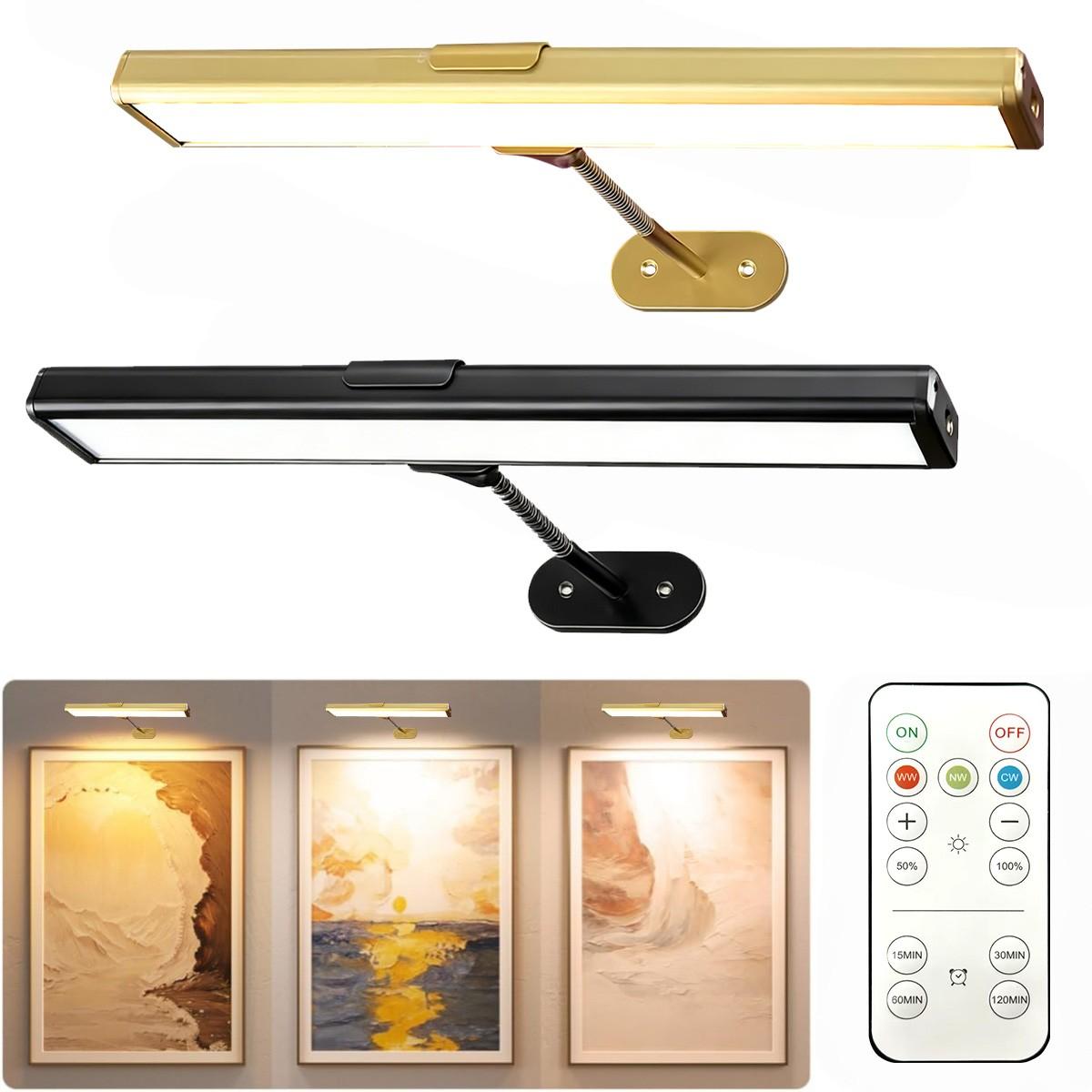 Adjustable Light Picture Lamp with Controller and Timer, USB Rechargeable Wall Lamp for Mural Art Gallery Painting Portrait Walls, Picture Lights