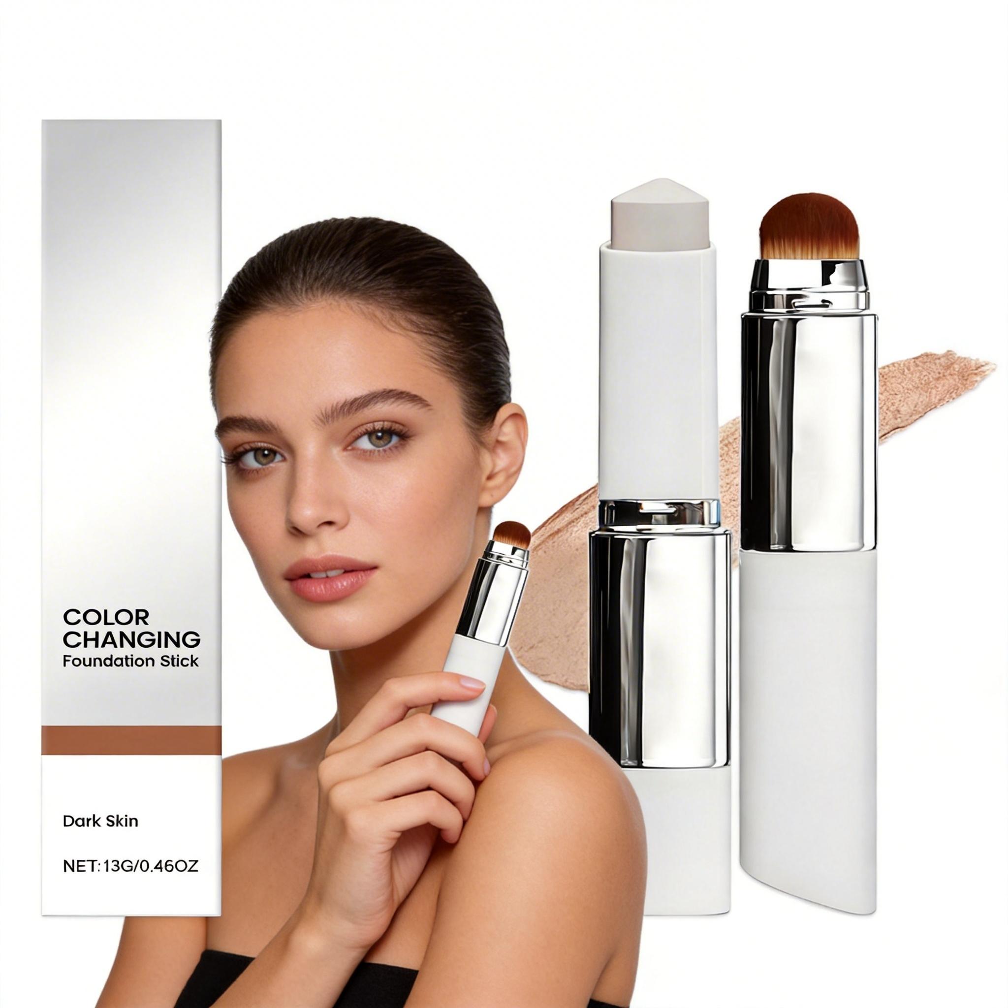 Blanc Cover Stick V - Color Changing Face Foundation Stick with Brush, Skincare-Infused Makeup Balm with Collagen & Niacinamide, Dual-Ended Hydrating Concealer for Dewy Finish, Travel-Friendly