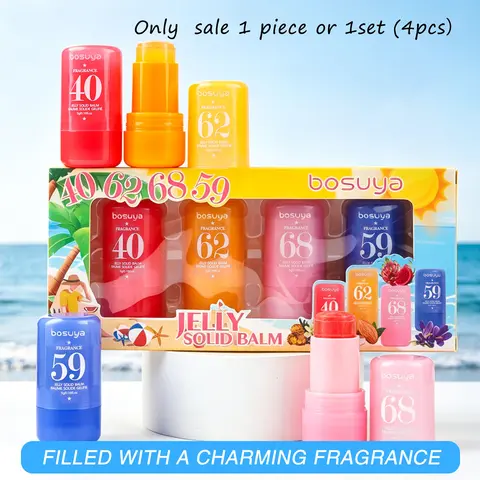 Portable Solid Perfume Stick, Deodorant Stick, Non Aerosol Deodorant, 4 Scents, Amber Vanilla, Caramel Almond, Dragon Fruit, Sugar Violet, Long-Lasting Fragrance