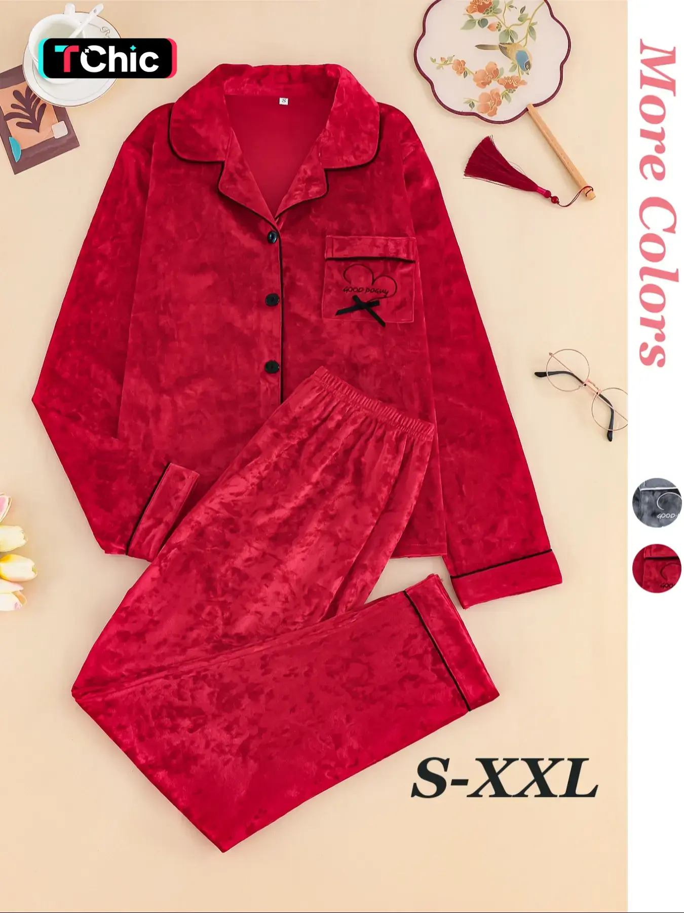 Women's Elegant Winter Knit Solid Pajama Set Pjs Nightwear, Fitted Long Sleeve Button-Up Top & Warm Pants, Comfortable Loungewear Homewear for Cold Weather
