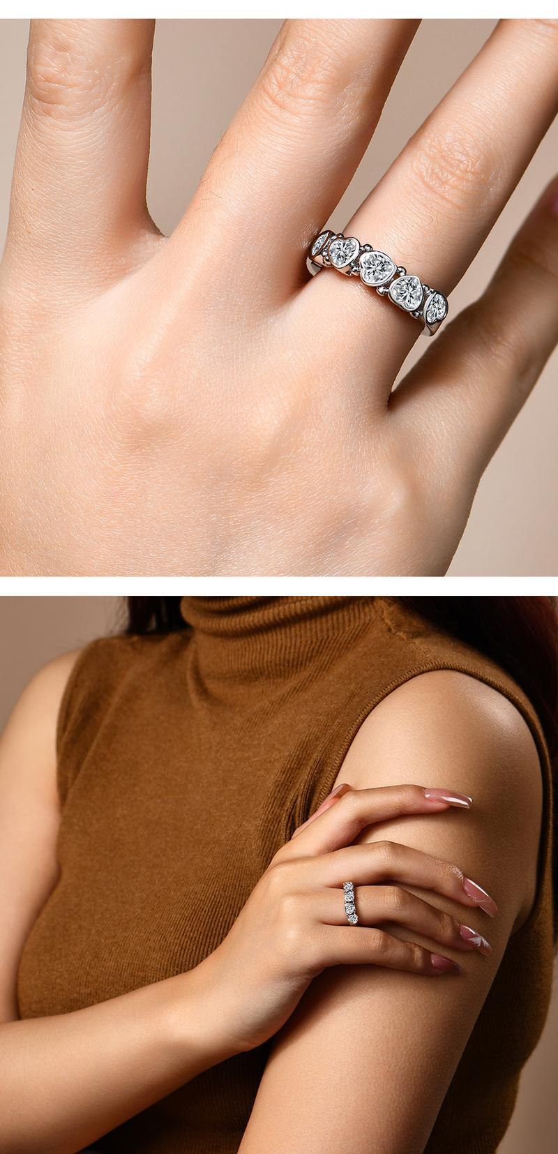 New Synthetic Moissanite Rings for Women D VVS1 4*4mm Heart Shape Ring Wedding Band Luxury Fine Jewelry R115