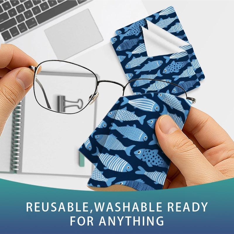 1/3/6/14pcs Blue Fish Pattern Cleaning Cloth, Multi - Specs Single - Side, For Camera/Glasses Lenses, Home & Photography Use, Soft Microfiber Material, Efficient Cleaning, Decorative Design
