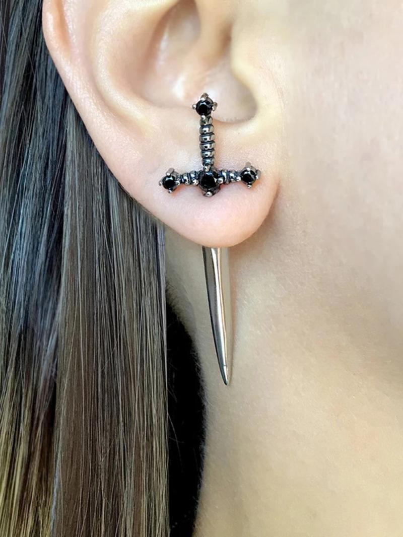 Artificial Crystal Decorated Gothic Sword Stud Earrings, 1 Pair Vintage Punk Jewelry for Women for Party, Daily Clothing Decor, Trendy All-match & Exquisite Jewelry for Birthday Gift, Cross Dangle Earring