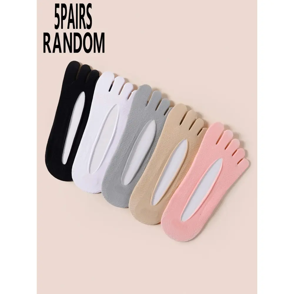 5-Pairs Women's Spring Summer Thin Mesh Plain Basic Invisible Five-Finger Socks, Comfortable Breathable Casual Home Fashion Elegant Chic Commute Socks, Casual Comfy Socks